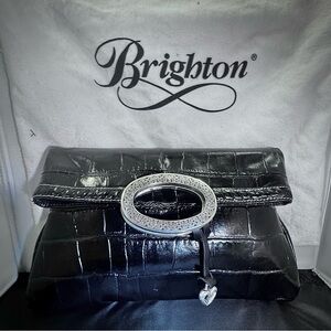 Brighton Black Leather Croc-Patterned Purse
